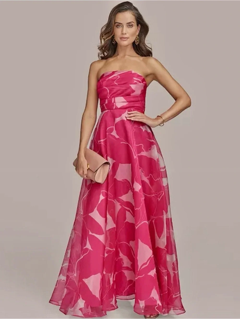 NWT Donna Karan New York Printed Strapless Floral Maxi Ball Flowy Gown_2